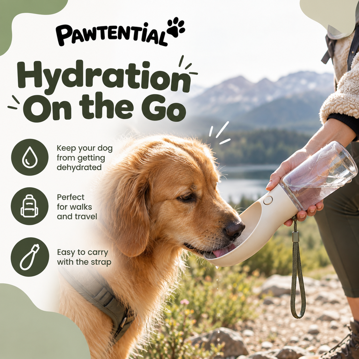 Pawtential™ HydrateGo -On-the-Go Dog Water Bottle