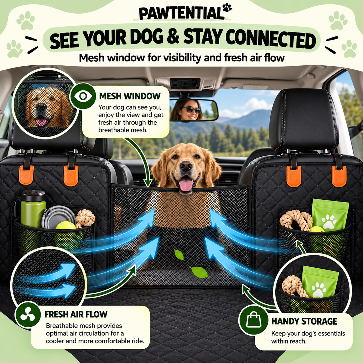 Pawtential™ RoadBase 2.0 – Hard-Bottom Dog Car Seat Protector