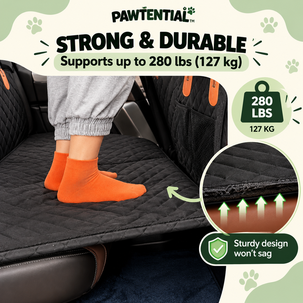 Pawtential™ RoadBase 2.0 – Hard-Bottom Dog Car Seat Protector