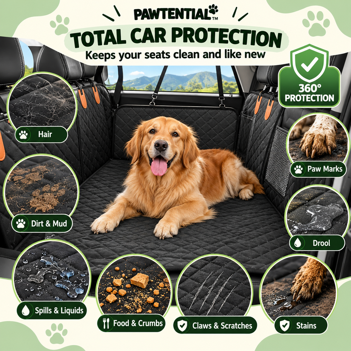 Pawtential™ RoadBase 2.0 – Hard-Bottom Dog Car Seat Protector