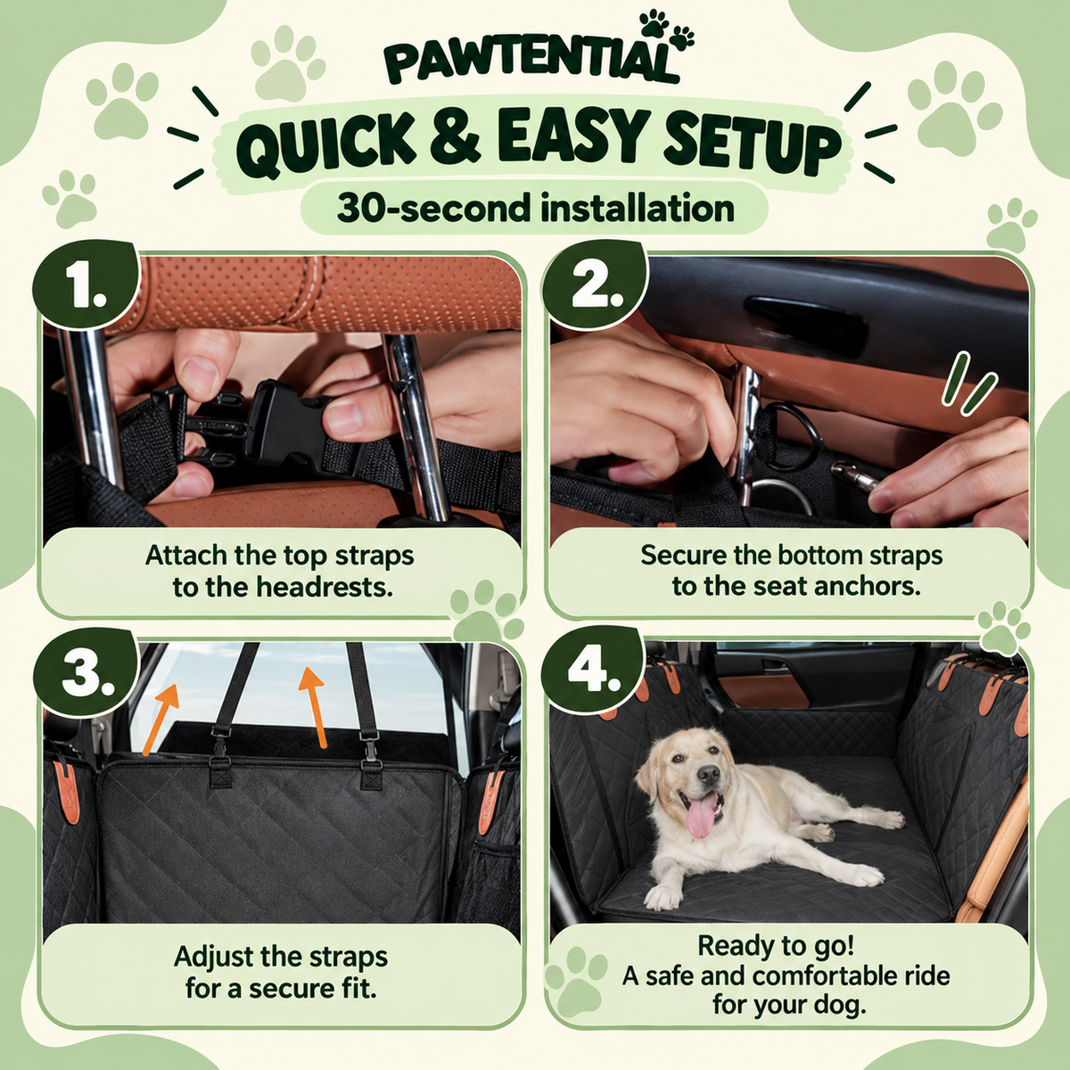 Pawtential™ RoadBase 2.0 – Hard-Bottom Dog Car Seat Protector