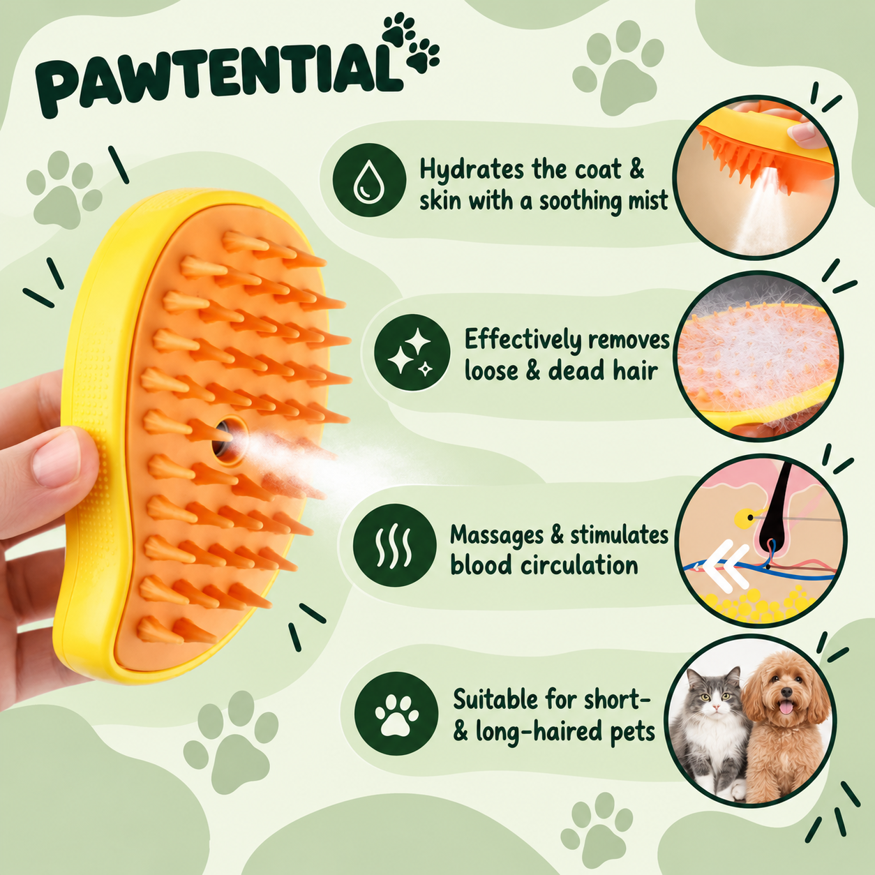 Pawtential™ MistGroom - Pet Grooming Brush