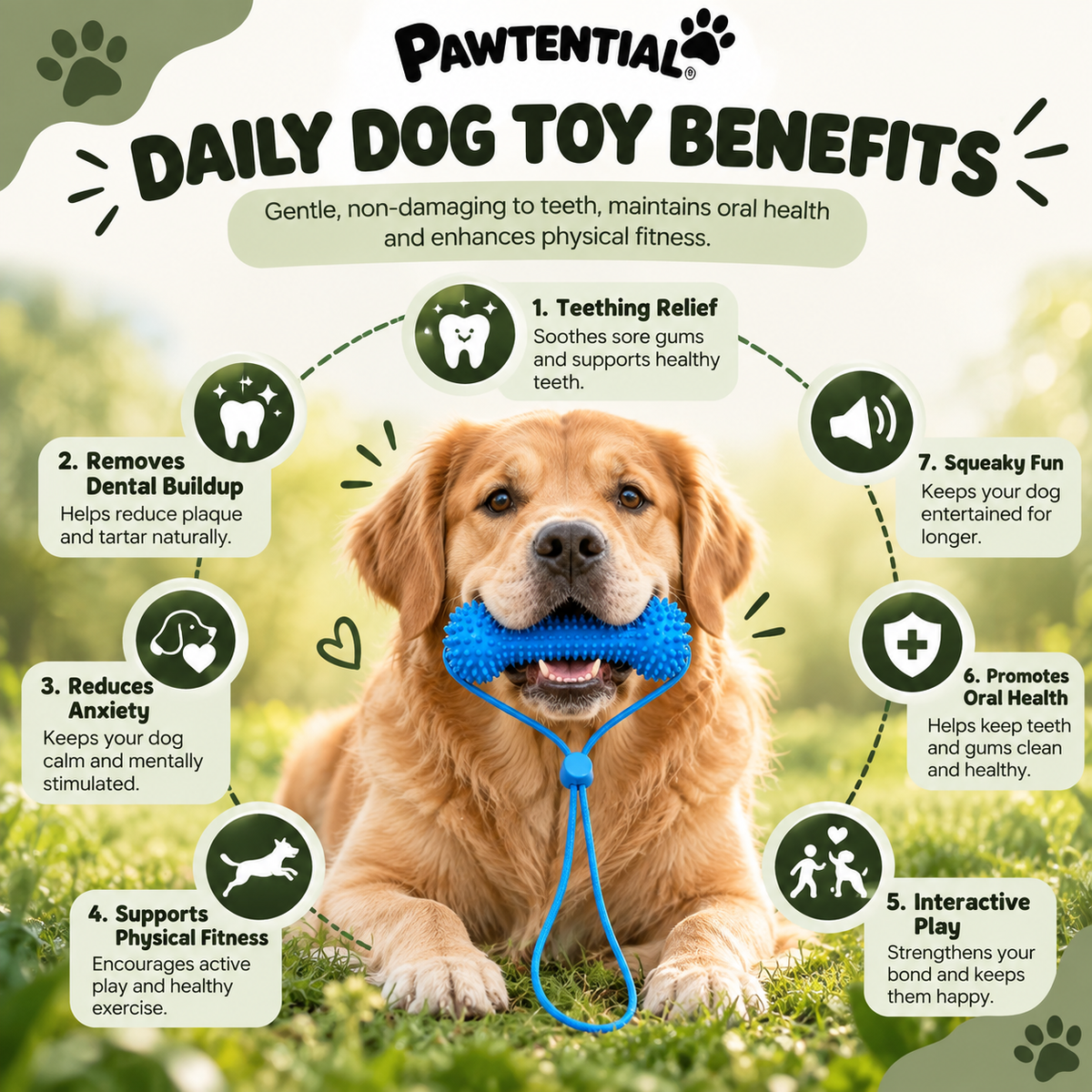 Pawtential™ Dentaclean 3-in-1 Dog Teeth Cleaning & Chew Toy