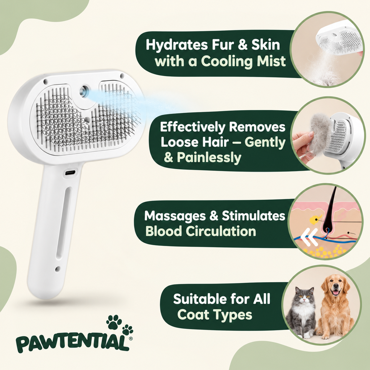 Pawtential™ FurMist Pro – Professional Grooming Brush for Pets